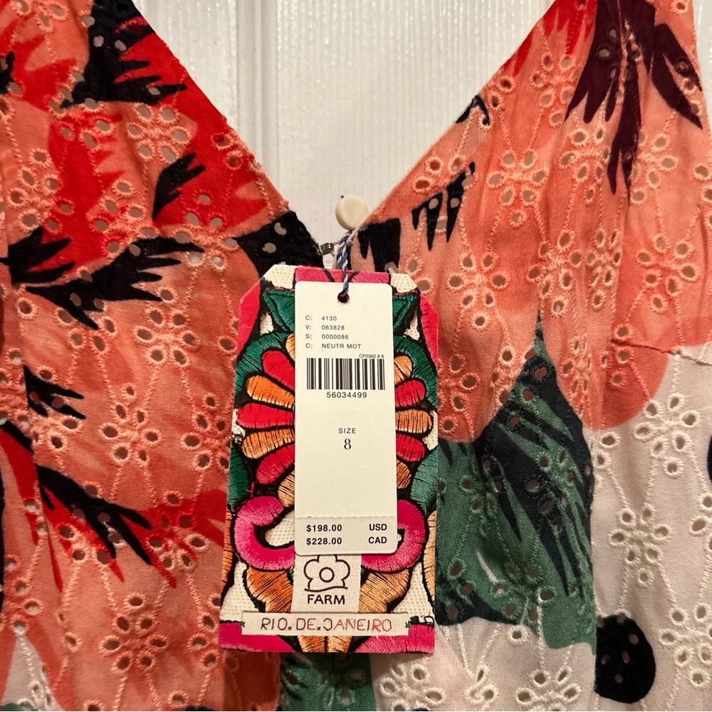 Farm Rio Anthropology Red floral Eyelet Riviera Maxi dress. NEW w/ tags . SZ. 8 - Picture 2 of 8